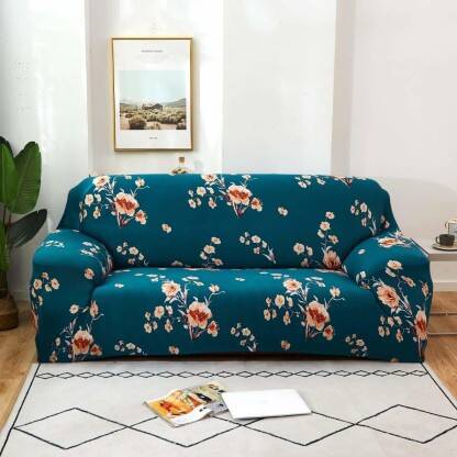 TONY STARK Polycotton Floral Sofa Cover(Blue Pack of 1)