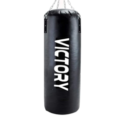 VICTORY Heavy Synthetic Leather Boxing Punching Bag Black | Stainless Steel Hanging Chain | Boxing | MMA | Kickboxing | Muay Thai | Karate | Judo | Taekwondo (2 Feet)