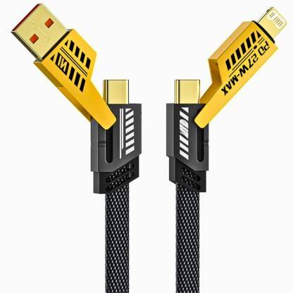 RoarX USB Type C Cable 13 A 1 m Braided 4 in 1 65W Fast Charging Cable Compatible for- & Android with MFI Certified (1 Meter)(Compatible with Apple & Android phones, Type C to C , Usb to Lightning, C to Lightning data cable, White, One Cable)