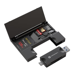 Portronics Mport 30 Plus Card Reader with Storage Case for microSD & SD Cards, Type-C & USB Dual Plugs, Carry Case for microSD, SD, SIM Cards and SIM Ejector Tool (Black)