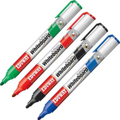 Eduway Whiteboard Marker Set of 4 |Easily Erasable Ink |(Assorted Ink Colours)(Set of 4, Red, Blue, Black, Green)