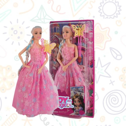ToyMagic Dolls Princess Suit | Gorgeous Pink Gown, Multicolor Braided Hair & Butterfly Clip | Fully Movable Body for Creative Play | for Kids Age 3+ | Imagination-Boosting Royal Roleplay Toy