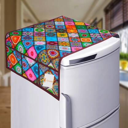Crosmo Refrigerator  Cover(Width: 56 cm, Blue, Maroon, Yellow)