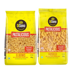 DiSano Pastalicious 100% Durum Wheat Fusilli Pasta, 500g & DiSano Pastalicious 100% Durum Wheat Macroni Pasta, Elbow, 500g