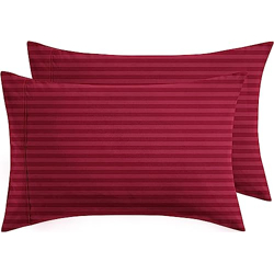 BSB HOME 220 TC Premium Glace Cotton Solid Striped Pillow Covers | Super Soft and Breathable Envelope Closure| Set of 2 Pieces Pillow Covers King Size (Maroon, 20 x 30 Inches)