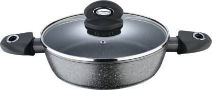 BERGNER Orion Marble Non-Stick Shallow Kadhai 24 cm diameter with Lid 2 L capacity(Aluminium, Non-stick, Induction Bottom)