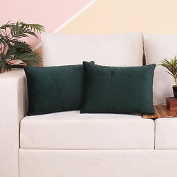 BRICK HOME Single Side Quilted Velvet Cushion Cover Set of 2 (12 x 18 Inches)