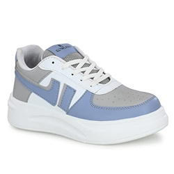 ROWLANS Women's Grey Synthetic Leather Lace-up Latest Trendy Fashion Sneakers 3UK