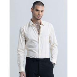 Snitch Cream-Coloured Classic Slim Fit Cotton Formal Shirt
