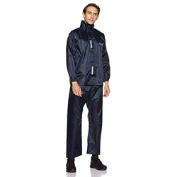 Amazon Brand - Solimo Water Resistant Polyester Rain Coat with Pant, Blue, Small
