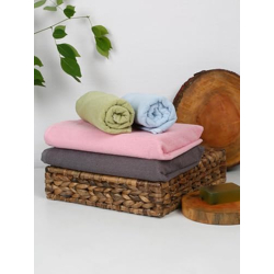 Amazon Brand - Solimo Super Soft Microfiber Hand Towel | Set of 4 (Grey, Pink, Green, Light Blue)