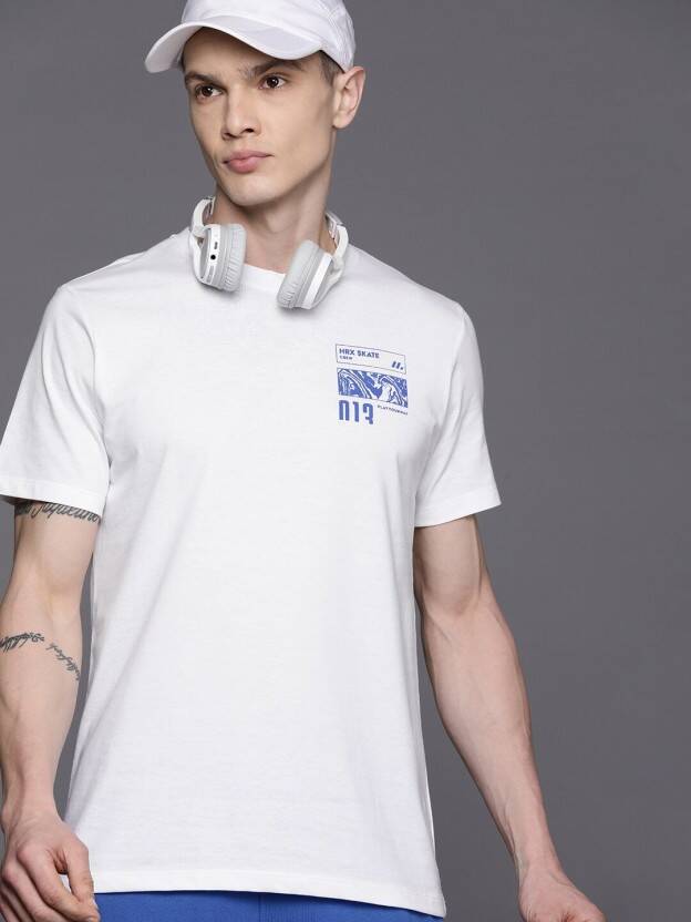 Men Solid Round Neck Cotton Blend White T-Shirt