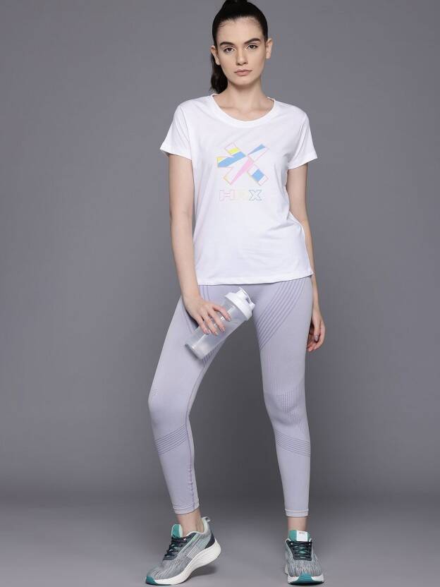 Women Printed Round Neck Pure Cotton White T-Shirt