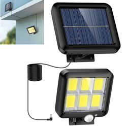 Solar Light Outdoor with Motion Sensor, Solar Light + Solar Panel Separate Design with 4m Cable for Home Garden Balcony, Waterproof 120 LED Solar Wall Light with 120 Lighting Angle Night Spotlight