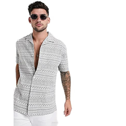 IndoPrimo Casual Shirt for Men || Shirt for Men || Men Stylish Shirt || Men Printed Shirt || Men Shirt || Half Sleeve Shirt for Men (X-Large, Grey)