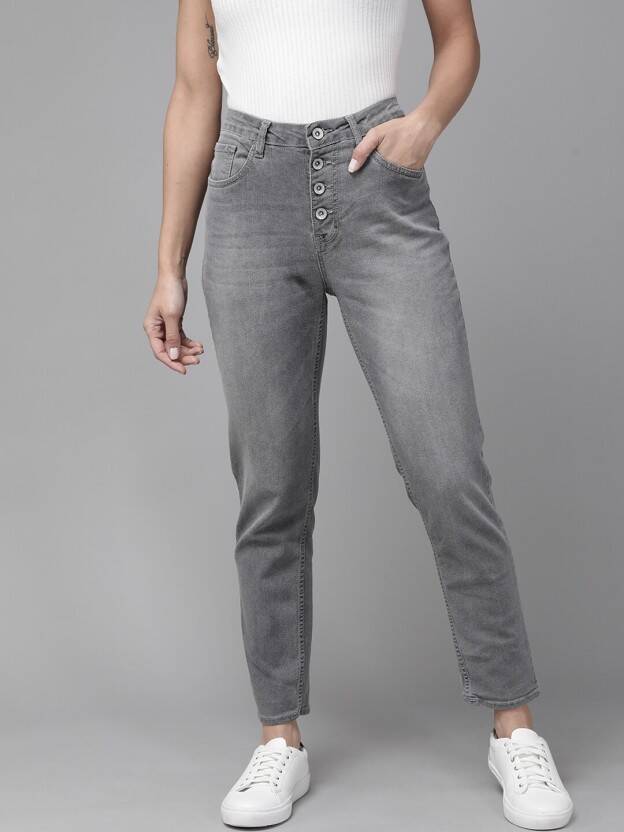 Women Slim Mid Rise Grey Jeans