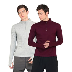 Ap'pulse Men's 1/4 Zipper Hi Neck Thumbopen (Pack of 2)
