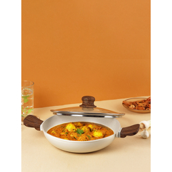 Cello Beige Aluminium Castello Die Cast Induction Kadai With Glass Lid