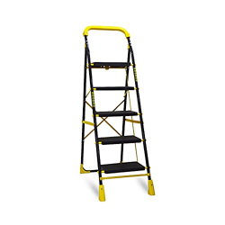TRENDY Cameo Heavy Duty Foldable Metal Step Ladder with Anti-Skid Shoes and Extra Strong Wide Steps, (5 Step) (Yellow and Black)