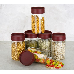 Clazkit Eazystack plastic Storage Jar With Air Tight Lid | For Storage of Food, Pulses, Spice, Cereals, Cookies, Dry Food | 1500ml | Set of 6, Red