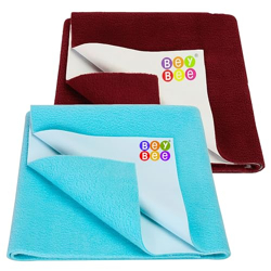 BeyBee Non-Toxic Quick Dry Sheet for Baby|Reusable Waterproof Baby Cot Sheet for Toddler Infant|Waterproof Extra Absorbent Mattress Protector (Sea Blue+Maroon, Large Combo)