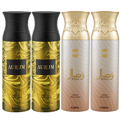 Ajmal 2 Aurum & 2 Wisal Deodorant Spray- For Women (200 ml, Pack of 4)