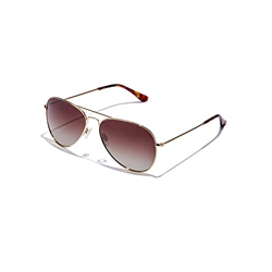 Hawkers Men's - Women's Gold Aviator Polarized | 100% UV Protection (UV 400) Brown Gradient Faded Lens Large Sunglass - HHAW22DWMP