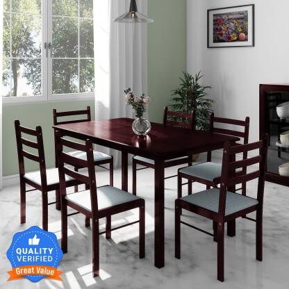 Flipkart Perfect Homes Capri Solid Wood 6 Seater Dining Set(Finish Color -Walnut, Knock Down)