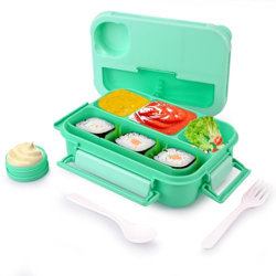 ATTRO Proton 4 Compartment Lunch Box with Small Container & Spook, Fork Included Snap Lock Design Leak-Proof BPA Free Food Grade-1550ml Mint Green