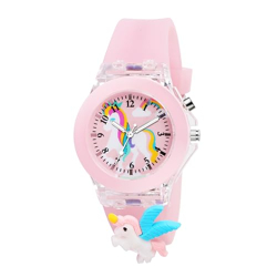 Matrix Kids Edition 3D Cartoon Analog Watch with Lights | 3D Cartoon Character On Strap | for Kids (LightPink)