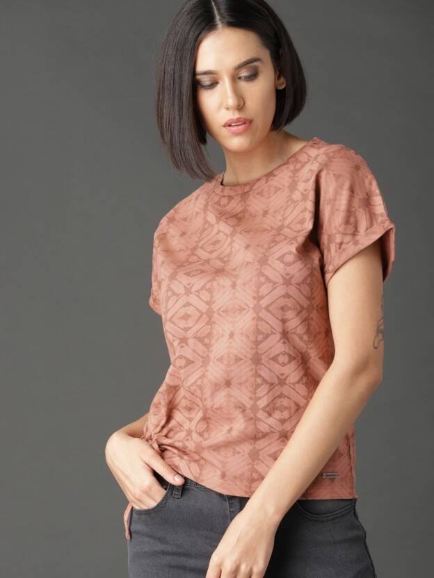 Casual Regular Sleeves Printed Women Beige Top