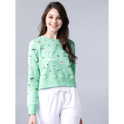 Tokyo Talkies Women Pastel Green Printed Sweatshirt