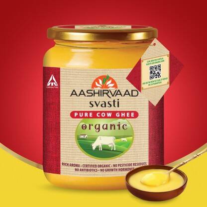 AASHIRVAAD Svasti Pure Cow Ghee - Desi Ghee with Rich Aroma - Organic 500 ml Mason Jar