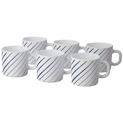 Larah by BOROSIL Indigo Ray Opalware Mug, Set of 6 Tea/Coffee Mugs, 180 ml Each, Microwave & Dishwasher Safe, Bone-Ash Free, Crockery Set Ideal for Daily Use & Gifting, White
