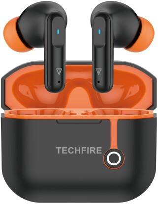 TECHFIRE Bullets 241 TWS Earbuds with 100 HRS Playtime,(50ms Low Latency), Bluetooth v5.3 Bluetooth(Black/Orange, True Wireless)