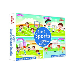 Amazon Brand - Jam & Honey 4 in 1 Sports - Puzzles for Kids | Educational Toy for Cognitive Development | Vibrant Colors