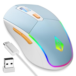 Archer Tech Lab Recurve 700 Wireless Bluetooth 5.3 Gaming Mouse,2.4GHz USB Dongle,3 Device Connectivity,7 RGB Breathing Light, 500mAh USB-C Rechargeable Battery,4 DPI Levels 1200-3200 Ergonomic Design