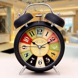 One94Store Vintage Table Alarm Clock, Metal Twin Bell Analog Display with Night LED Light Battery Operated Loud Sound Alarm Voice Clock for Heavy Sleepers, Students, Bedroom/Office (Black, 4 inch)