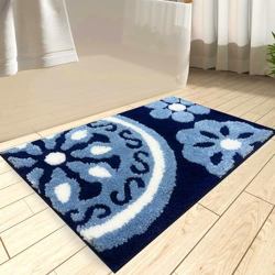 Amazon Brand - Solimo Microfiber 2000 GSM Blooming Flower Bath Mat | Anti-Skid | 40x60 cm (Blue)