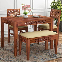 RK DECK INCREDIBLY DECOROUS Wood Solid sheesham Wood Dining Room Sets || Wooden Dining Table with Chairs|| Dining Table Set for Home Living Room Furniture (CNC-Style-03, 4 Seater)