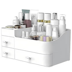 Stewit Makeup Organizer with Drawers,Large Capacity Countertop Organizer for Vanity,Bathroom and Bedroom Desk Cosmeticsn Organizer for Skin Care,Brushes, Eyeshadow, Lotions, Lipstick - White