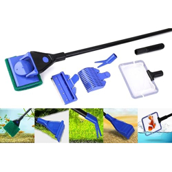 Buraq 5 in 1 Aquarium Cleaning Kit for Cleaning Aquarium Glass, Removing Algae, with Scrubbing Pad, Plant Fork, Gravel Rake, Glass Scraper, Fish Net, (5 in 1 Kit)