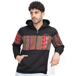 BULLMER Trendy Colourblock Fleece Hooded Neck Regular Hoodie Sweatshirt for Men/Black/Large
