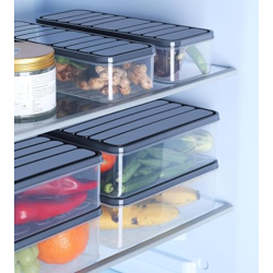 Kitchwell 6 Fridge Storage Boxes Fridge Organizer Food Storage Container with Removable Drain Plate and Grey Lid Fruits, Vegetables, Fish Fresh Longer 1200 ML Container Boxes Set Of (06)