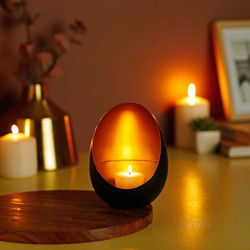 Amazon Brand - Solimo Ornamental Iron Tea Light | Stylish | for Indoors & Outdoors Dcor | Oval Shape (Black with Gold Texture)