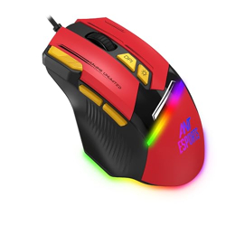 Ant Esports GM333 RGB Wired High End Optical Ergonomic Gaming Mouse with 12800 DPI 1.5M Braided Cable Comes with Latest Inbuilt Software Huano Switches with Rubber Coated Top Cover - Black/Red/Yellow