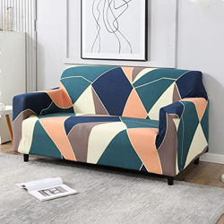 HOKIPO Elastic Stretchable Universal Sofa Cover 2 Seater (AR-4094-D14-Green Peach Abstarct)