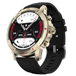 HAMMER Luxor 1.45  AMOLED Display Round Dial Smart Watch with BT Calling, 100+ Sports Modes, Always on Display, Health Tracking, Music Control (Gold)