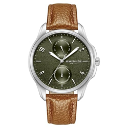 Kenneth Cole Quartz Multifunction Green dial Leather Strap Watch for Men-KCWGF0015902MN