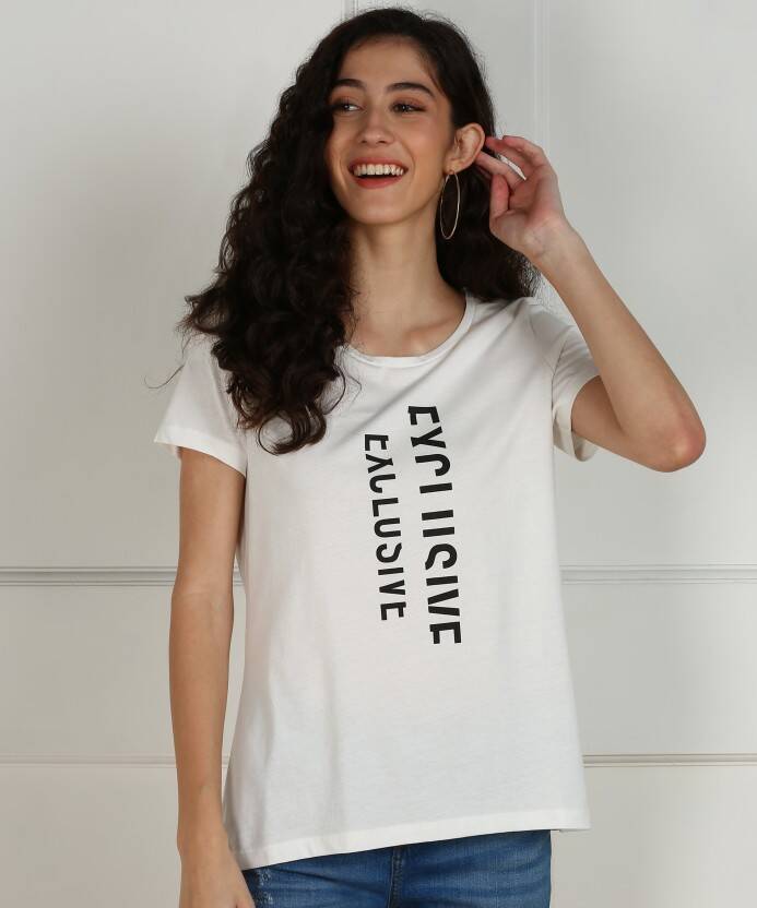 Women Printed Round Neck Pure Cotton Black T-Shirt